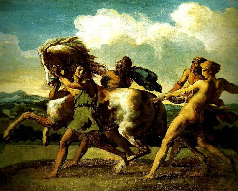 Theodore   Gericault heval arrete par des esclaves oil painting picture